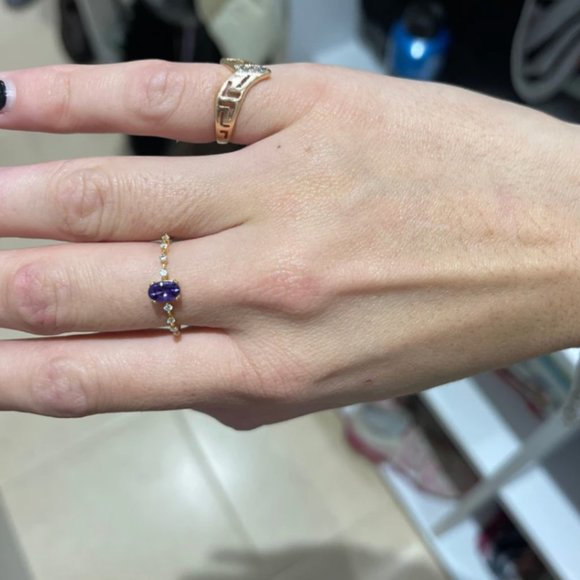 Sterling Silver Purple Oval Crystal Gold Ring - Picture 7 of 7